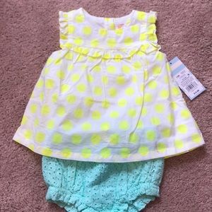 NEVER WORN 12 month girl yellow polkadot dress.